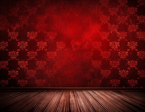 dark interior room with baroque red wallpaper