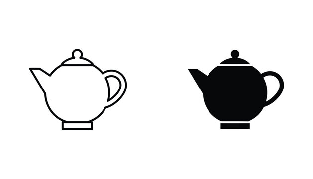 Elegant teapot icon set for kitchenware branding and culinary website design in outline and solid black vector styles