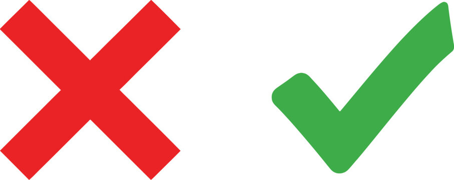 A graphic illustration showing a bold red cross mark next to a simple green check mark symbol Vector