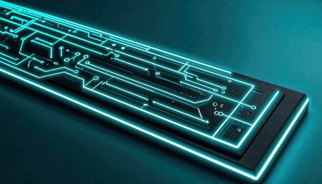 Intricate Glowing Neon Circuitry Patterns Pulsating on a Dark Matte Surface
