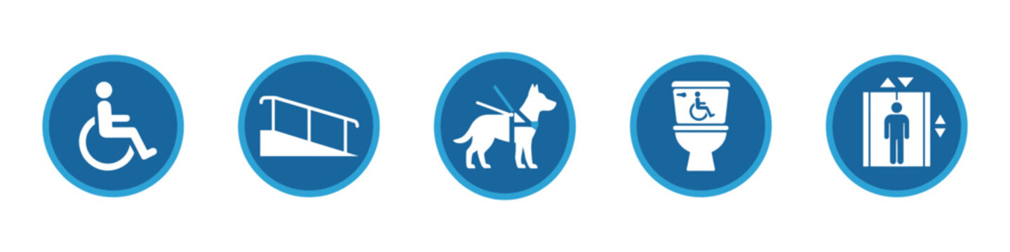 Accessibility and disability support icons for public places and inclusive design. Vector Illustration.	
