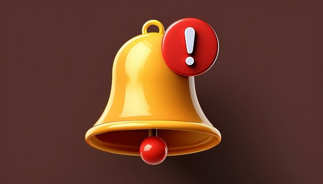 3d notification bell with exclamation point lcon