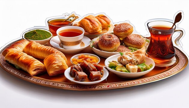 turkish food stickers n simit kebab tea baklava and turkish delight n white background
