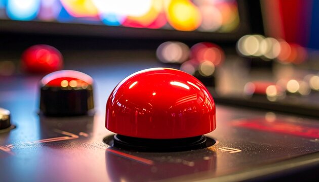 Red shiny button on arcade machine.
