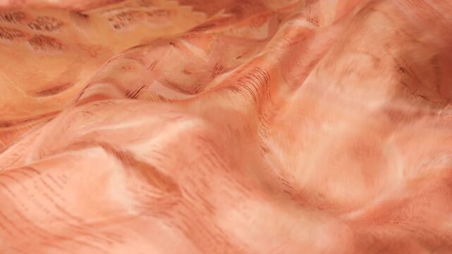 Abstract background of natural silk fabric waving in the wind. Flowing textile creates soft waves and elegant motion. Factory printed geometric pattern with zigzag lines and marble texture. 