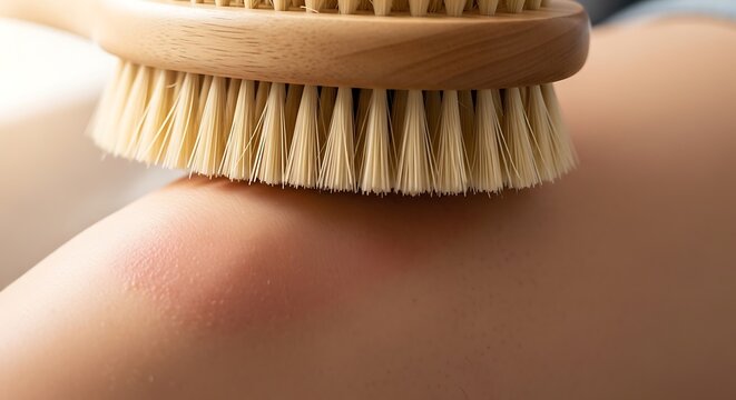 A person exfoliating their skin with a natural bristle brush for a spa treatment