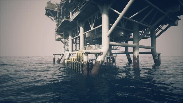 Understructure view showing crossbeams and ladders, algae growth and tidal staining, gritty texture and highcontrast shadows emphasize vulnerability