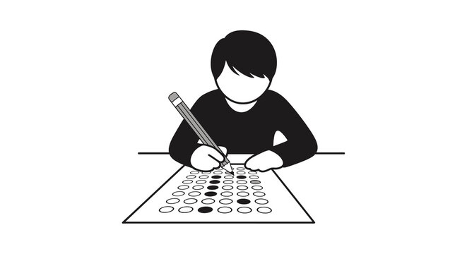 A focused individual uses a sharp pencil to fill in circular bubbles on a standardized examination sheet during a formal testing session in a classroom.