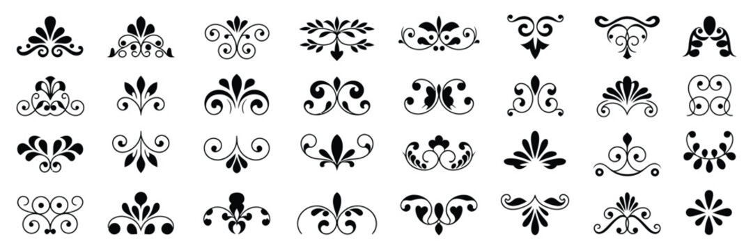 Vintage Calligraphic Design Elements Vector Set, Retro Page Decoration with Old Ornaments, Elegant Flourishes, Frames and Borders for Classic Typography, Invitation, Certificate and Branding