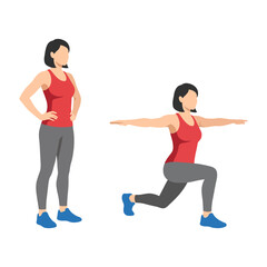 Fototapeta premium A woman practices fitness by performing lunges, emphasizing strength and endurance, while showcasing a healthy lifestyle and commitment to physical well-being through exercise.