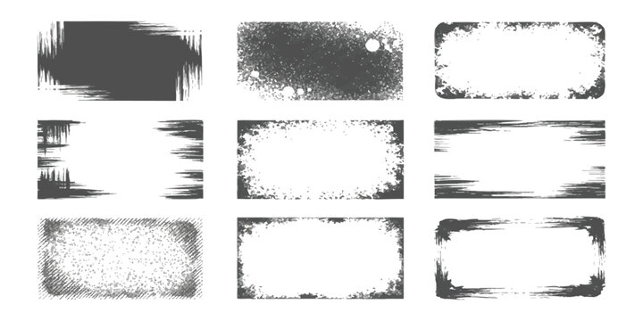 Collection of distressed grunge rectangular frames and textured borders vector illustration set
