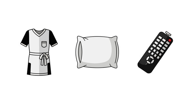 Household essentials: apron, pillow, remote control in minimalist style