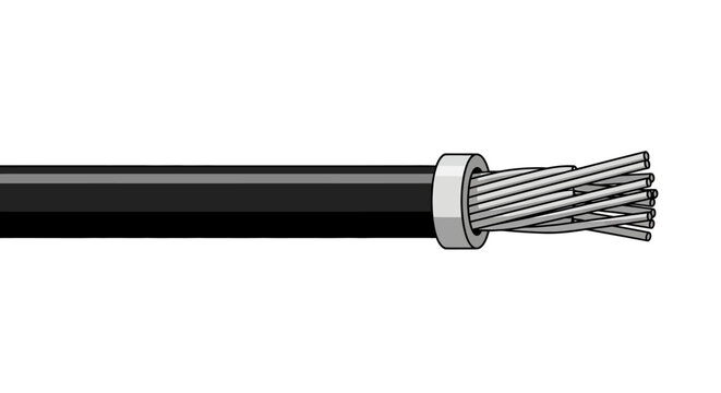 Cross-section of electrical cable with exposed wires in minimalist design