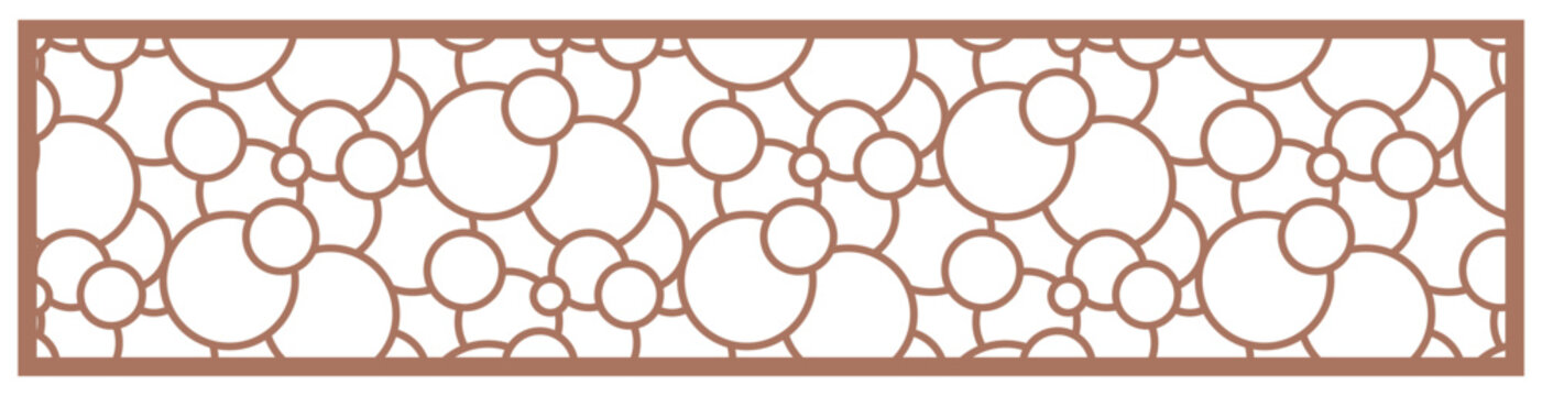 Horizontal decorative panel with an intricate overlapping bubble pattern. Vector design optimized for laser cutting, CNC routing, privacy screens, room dividers, and architectural decor.

