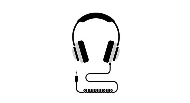 Minimalist black headphones silhouette isolated on white background