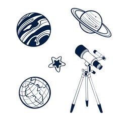 Exploring planets and galaxies with a telescope in an astronomy setting during a clear night © Iryna