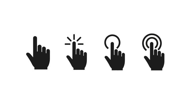 Hand gesture icons: click and swipe technology symbols in silhouette
