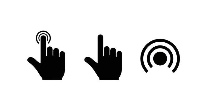 Hand gesture icons for touchscreen interactions in silhouette style