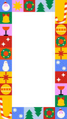 Fototapeta premium Shapely frame with christmas geometric, minimalist icons 