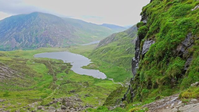 Panoramic View of Cwm Idwal and Devil's Kitchen - Snowdonia National Park Wales 4K