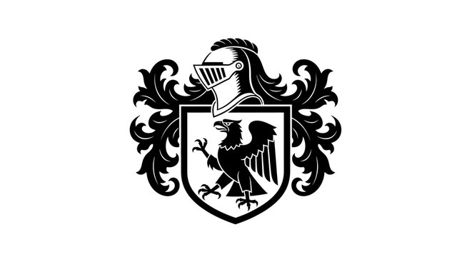 Medieval knight emblem with heraldic eagle and ornate flourishes
