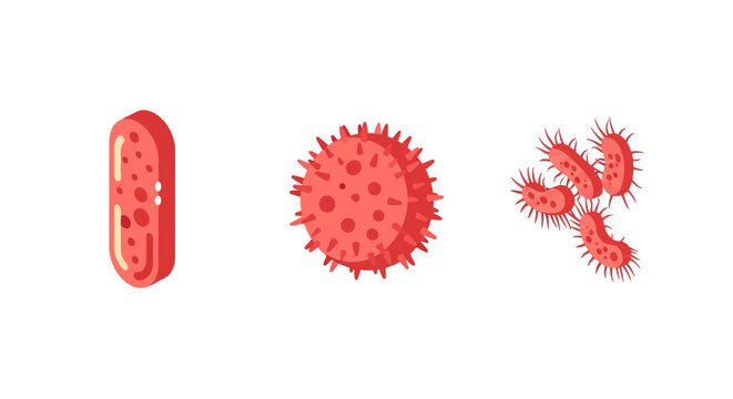Colorful flat design microorganisms: bacteria and virus icons