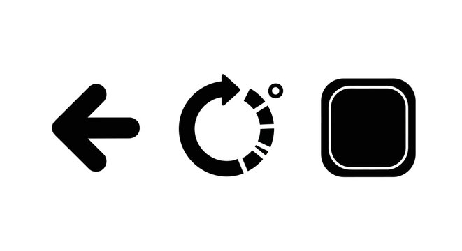 Minimalist interface icons: arrow circular progress square button in