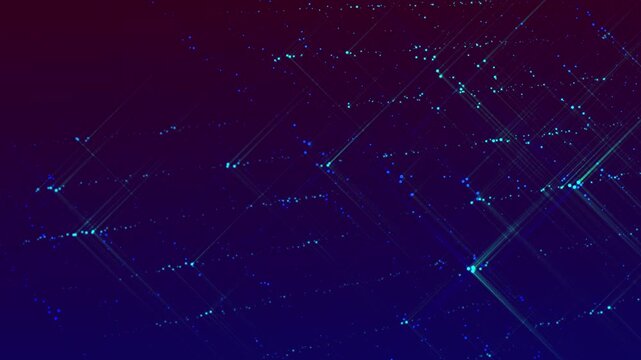 3d render VJ Loop particles Glimmering lights drift across violet night sky. Tiny luminous spots gently dance over violet evening canvas. Small glowing dots move gracefully across dark purple sky