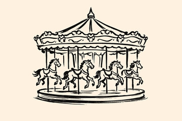 Carousel horses doodle vector illustration with hand drawn merry go round amusement ride sketch style © Saad Hassan
