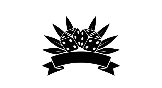 Silhouette design with dice and banner on black leaf background