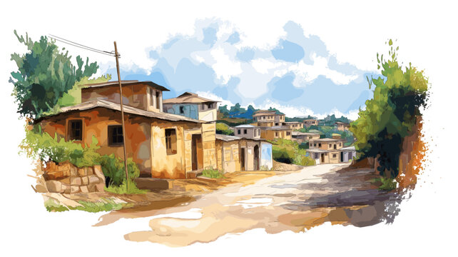 Harar Jugol. Harar Jugol hand drawn watercolor illustration on white background