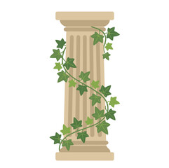 Naklejka premium Classical stone pillar wrapped in lush green ivy vines for architectural decoration elements