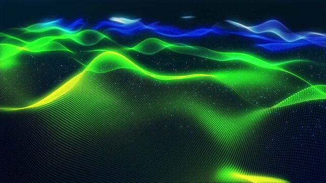 3d render particles background VJ loop Animated luminous network showcases shifting vibrant cloud formations in bright hues. Dynamic illuminated web presents continuously changing colorful cloud