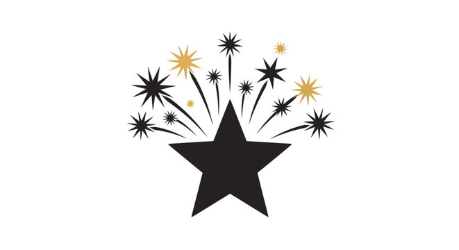 Black star with colorful fireworks exploding.