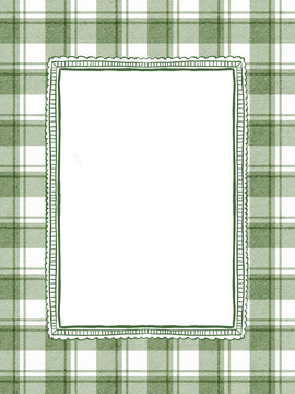 Rectangular frame with a watercolor hand painted green gingham checkered pattern. Charming and romantic design includes delicate, decorative borders. For invitations, photo frames, or retro projects.