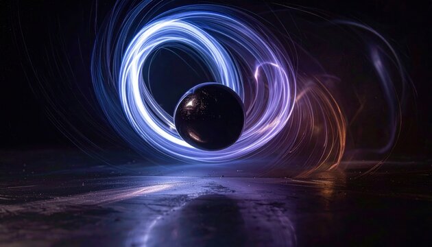 Abstract visualization of quantum flux in a superconducting material as a swirling energy sphere