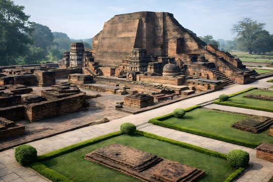 The ancient ruins of Nalanda University in Bihar, India, showcase a rich history of learning and architecture.
