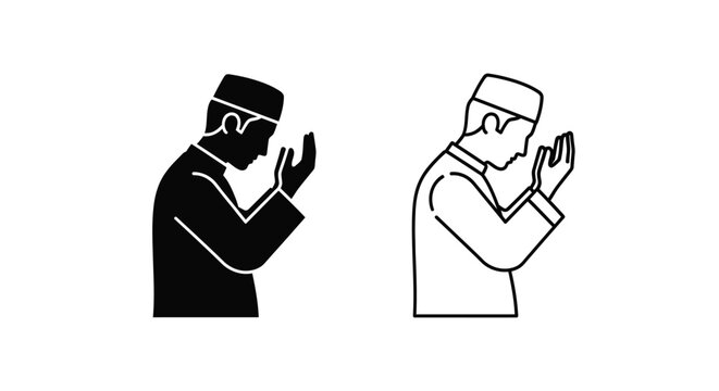 Muslim men in prayer position.