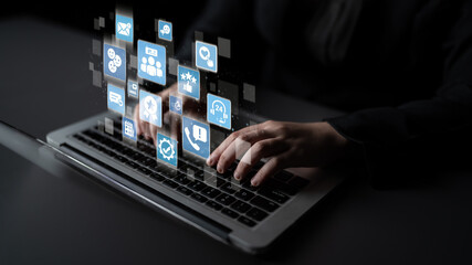 Obraz premium Customer experience review analysis, customer satisfaction improvement, feedback data evaluation, service quality enhancement, and business reputation through online review insights. Entice