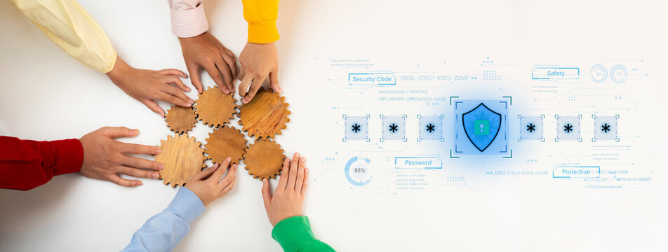 A concept of an advanced cybersecurity system. The futuristic interface shows a multi-factor authentication process using a secure password or PIN for enhanced data protection. Fermion