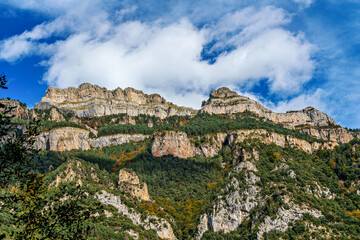 Obraz premium Walking through the Anisclo Canyon in Spain. One of the most spectacular landscapes in Aragon, Pyrenees in Spain