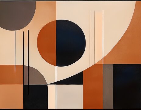 mid century biege brown sienna black and brown bauhaus oil painting boho wall art hd circles squares arches rectangles organic shapes abstract art earth tones