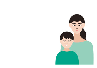 Fototapeta premium 育児の不安を抱える母親と男の子のベクターイラスト素材