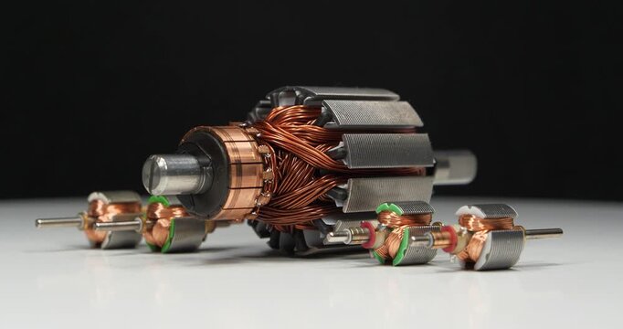 Large and small armatures or rotors of electric motors with copper coils from various household appliances and toys