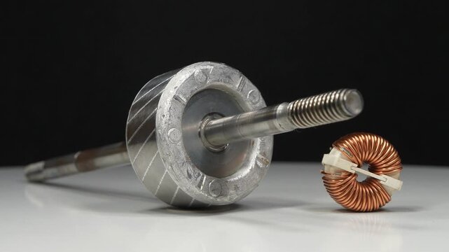 Metal armature or rotor from electric motor and copper coil from electrical appliances