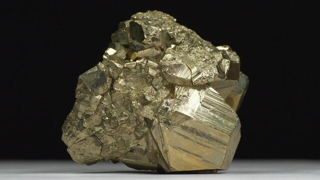 Pyrite. Mineral, also known as fools gold, shiny iron sulfide in natural crystal form