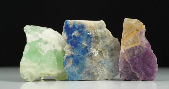 Natural minerals - blue lazurite or Azure spar, green and violet fluorites