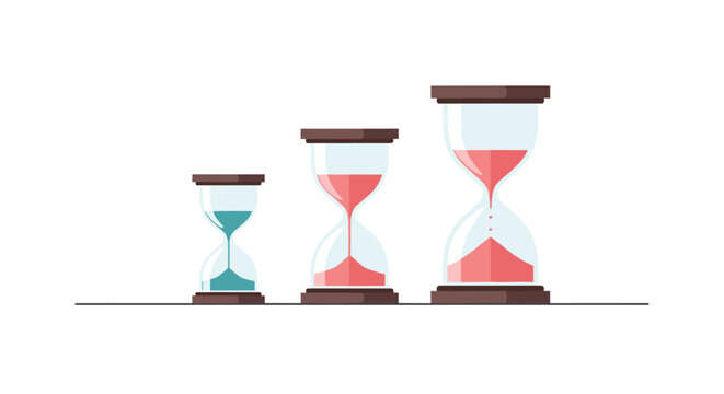 Progression of hourglasses in simple flat design on white background