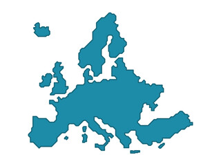 Obraz premium Europe map silhouette in blue, continent outline vector isolated on white background.