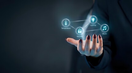 Obraz premium Business professional holding glowing digital network icons with security lock symbols representing cybersecurity and data protection technology solutions.